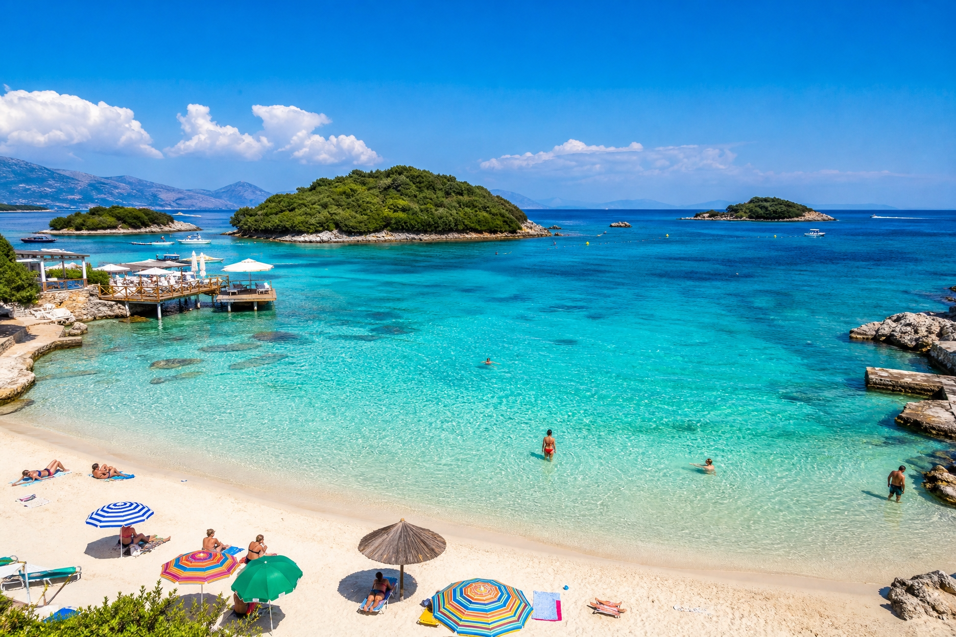 Turquoise water and white pebble beaches along the Albanian Riviera